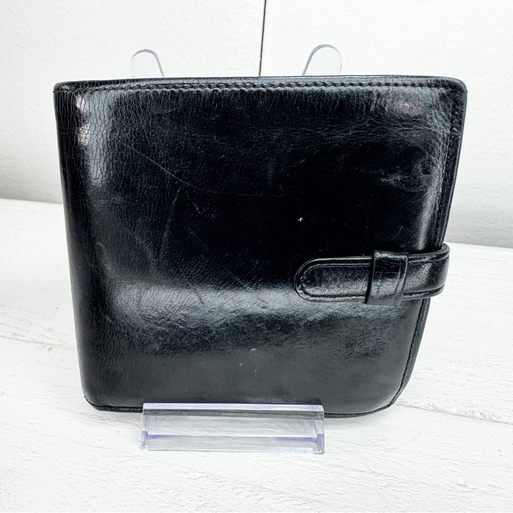 Vintage Coach Black Leather Men’s Wallet W/ Coin Pocket & Strap Closure